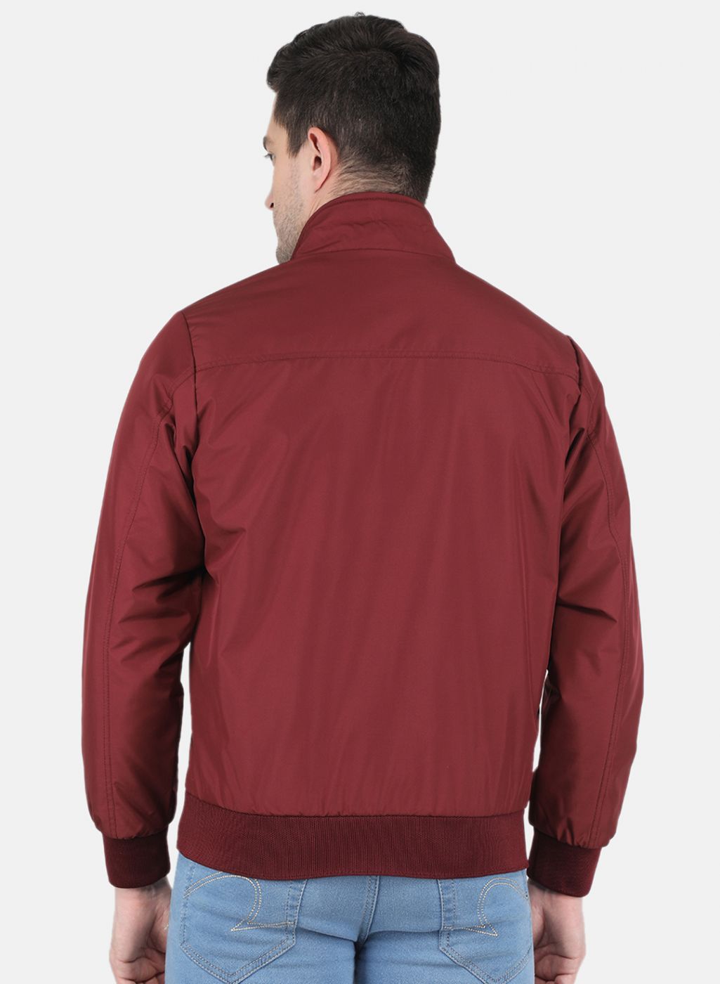 Men Maroon Solid Jacket