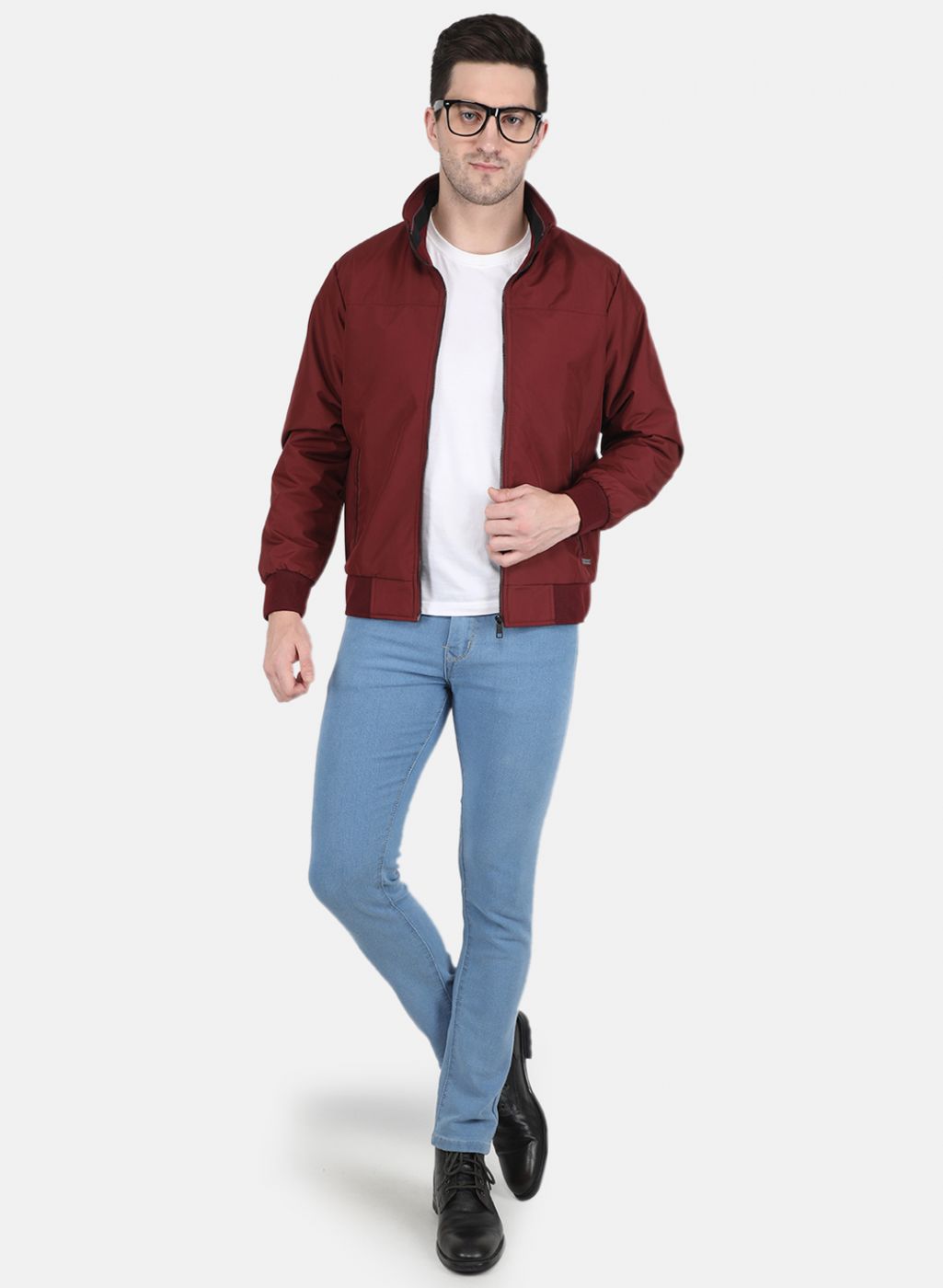 Men Maroon Solid Jacket