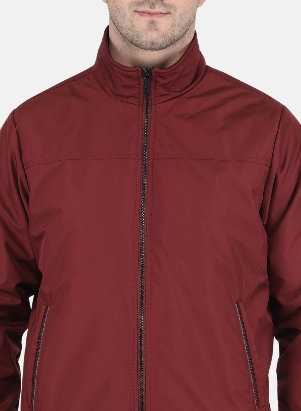 Men Maroon Solid Jacket