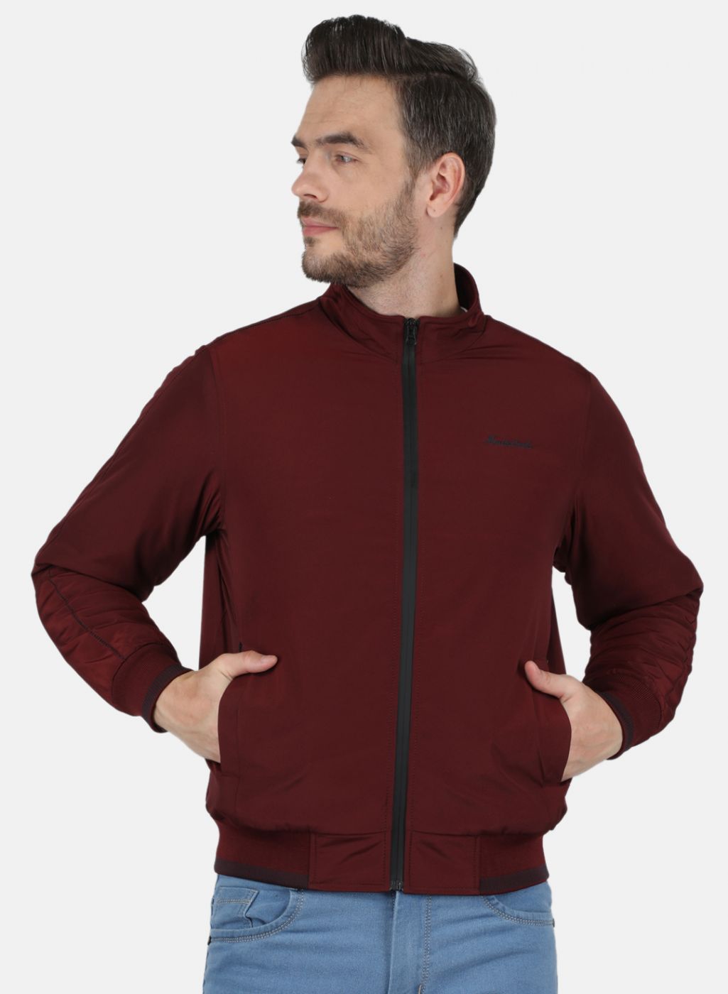 Men Maroon Solid Jacket