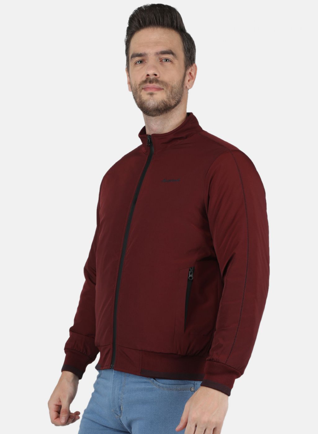 Men Maroon Solid Jacket