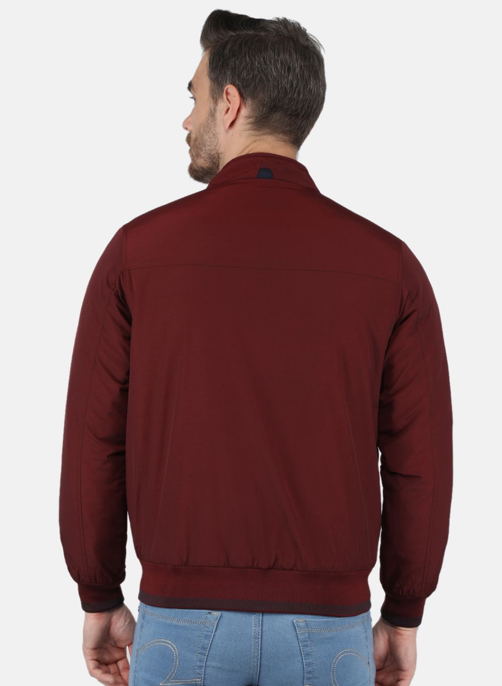 Men Maroon Solid Jacket