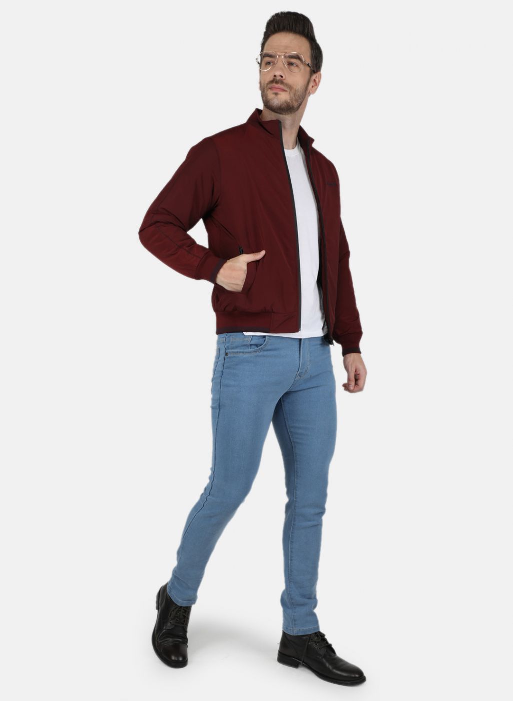 Men Maroon Solid Jacket