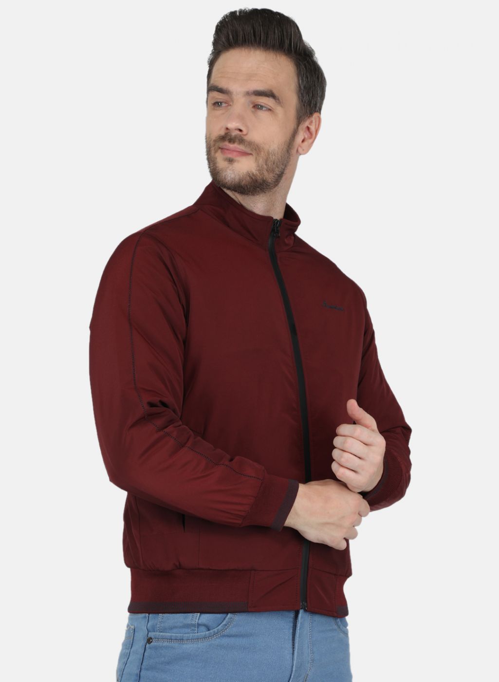 Men Maroon Solid Jacket