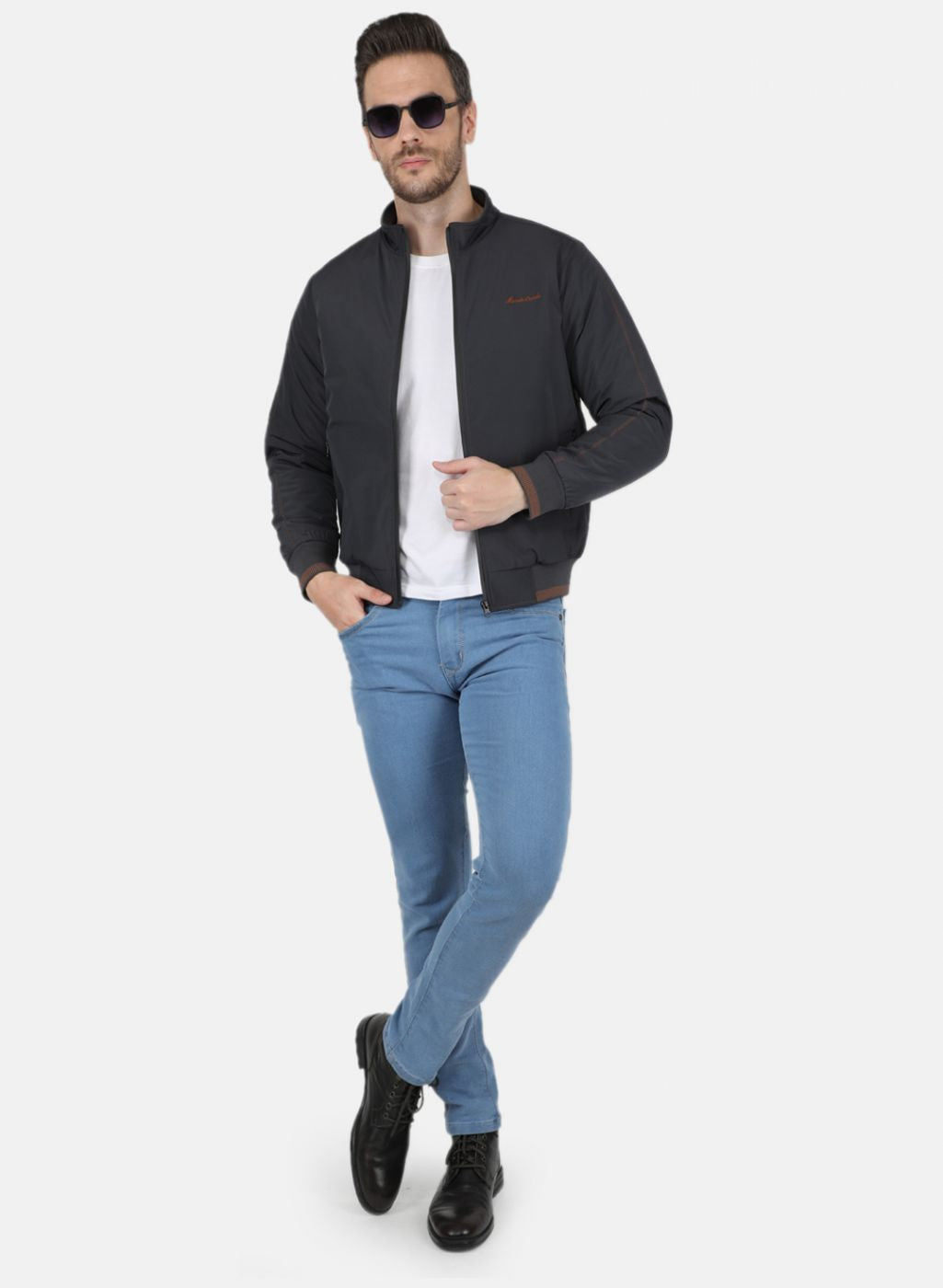 Men Grey Solid Jacket