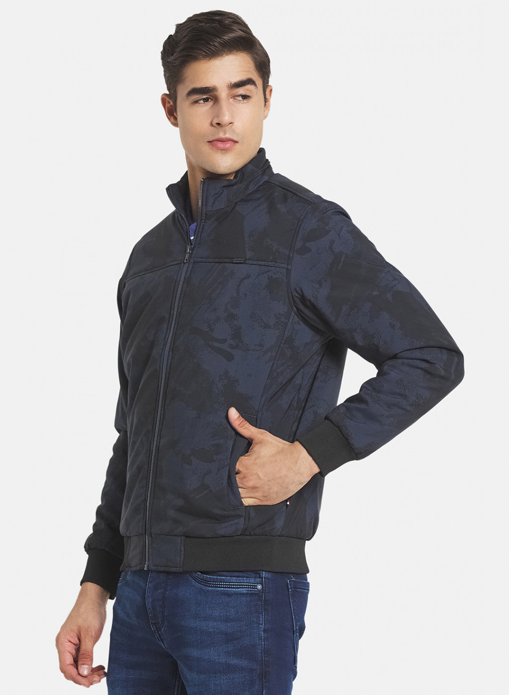 Men Blue Printed Jacket