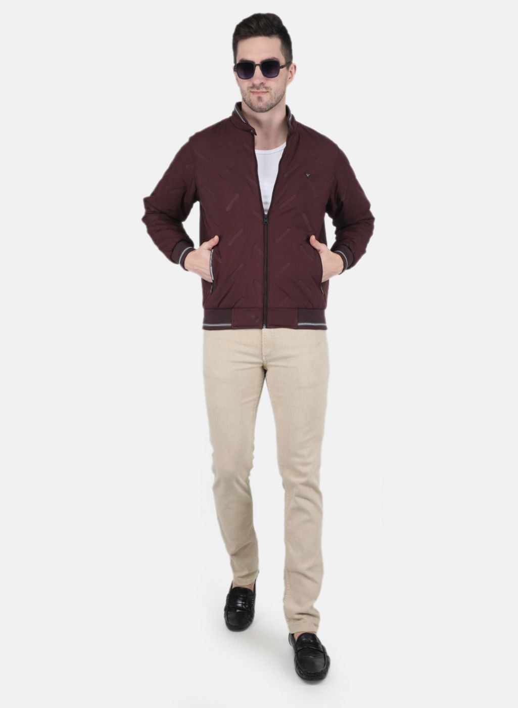 Men Maroon Solid Jacket