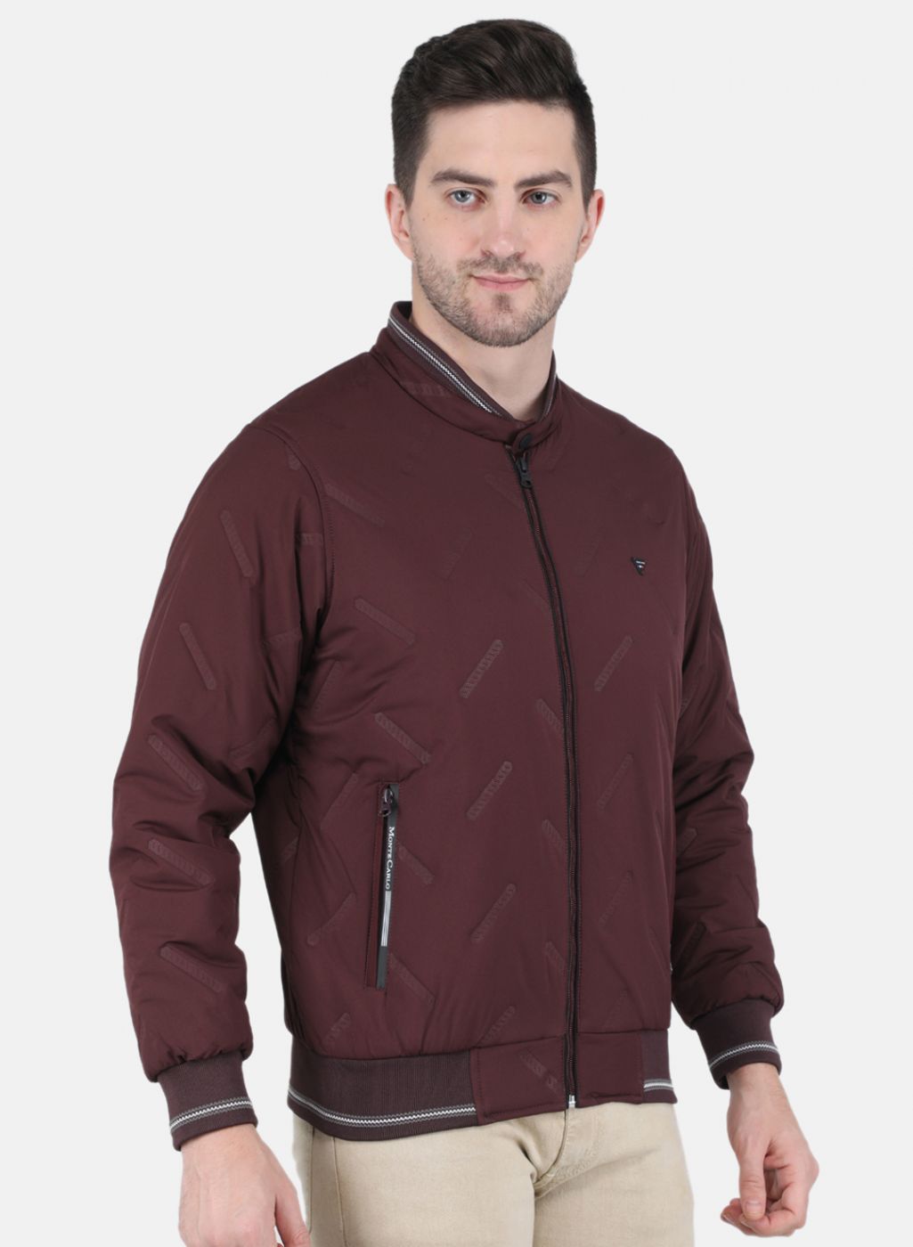 Men Maroon Solid Jacket