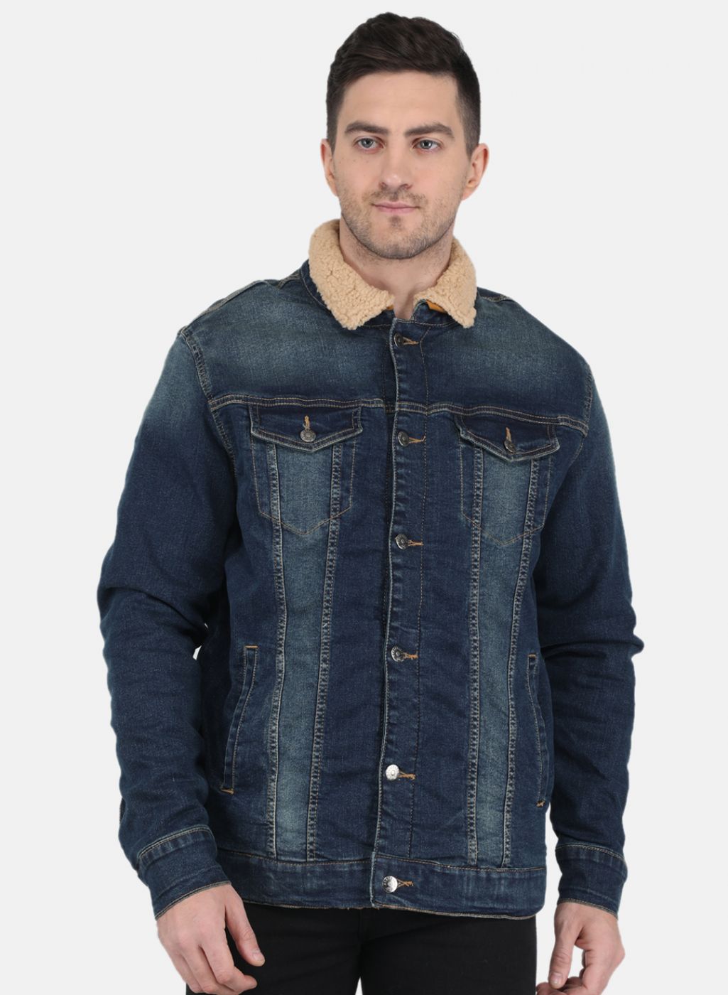 Men Blue Light Wash Jacket