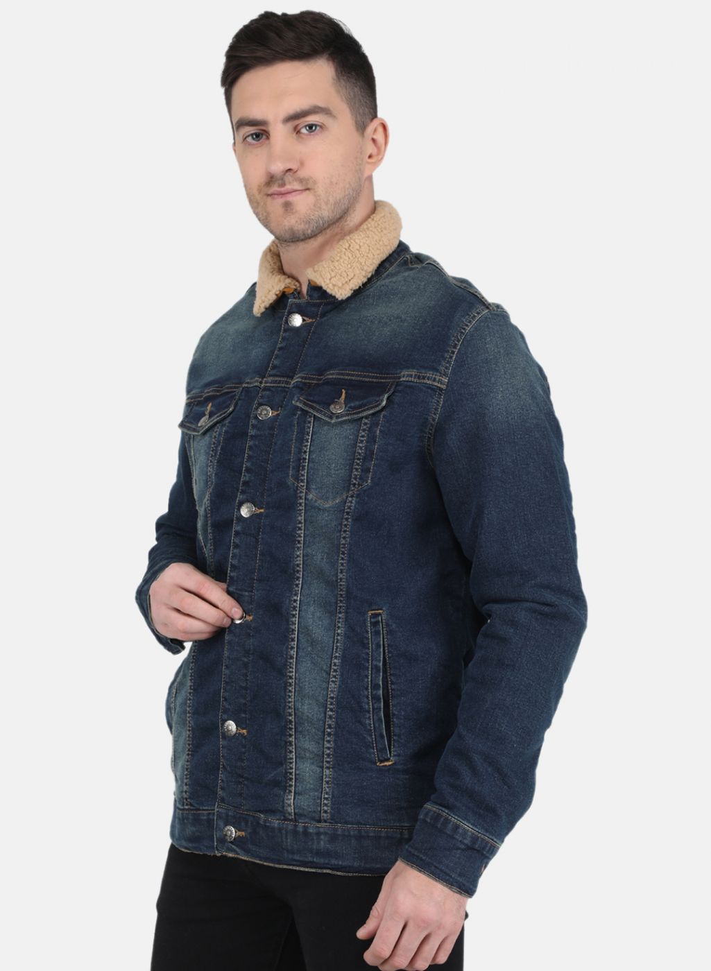 Men Blue Light Wash Jacket