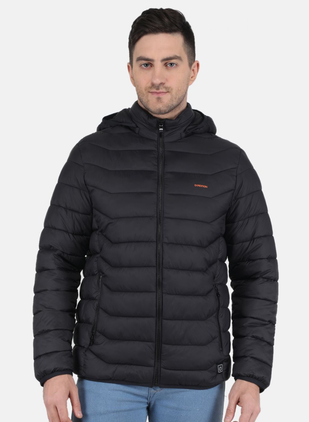 Men Black Solid Heating Jacket