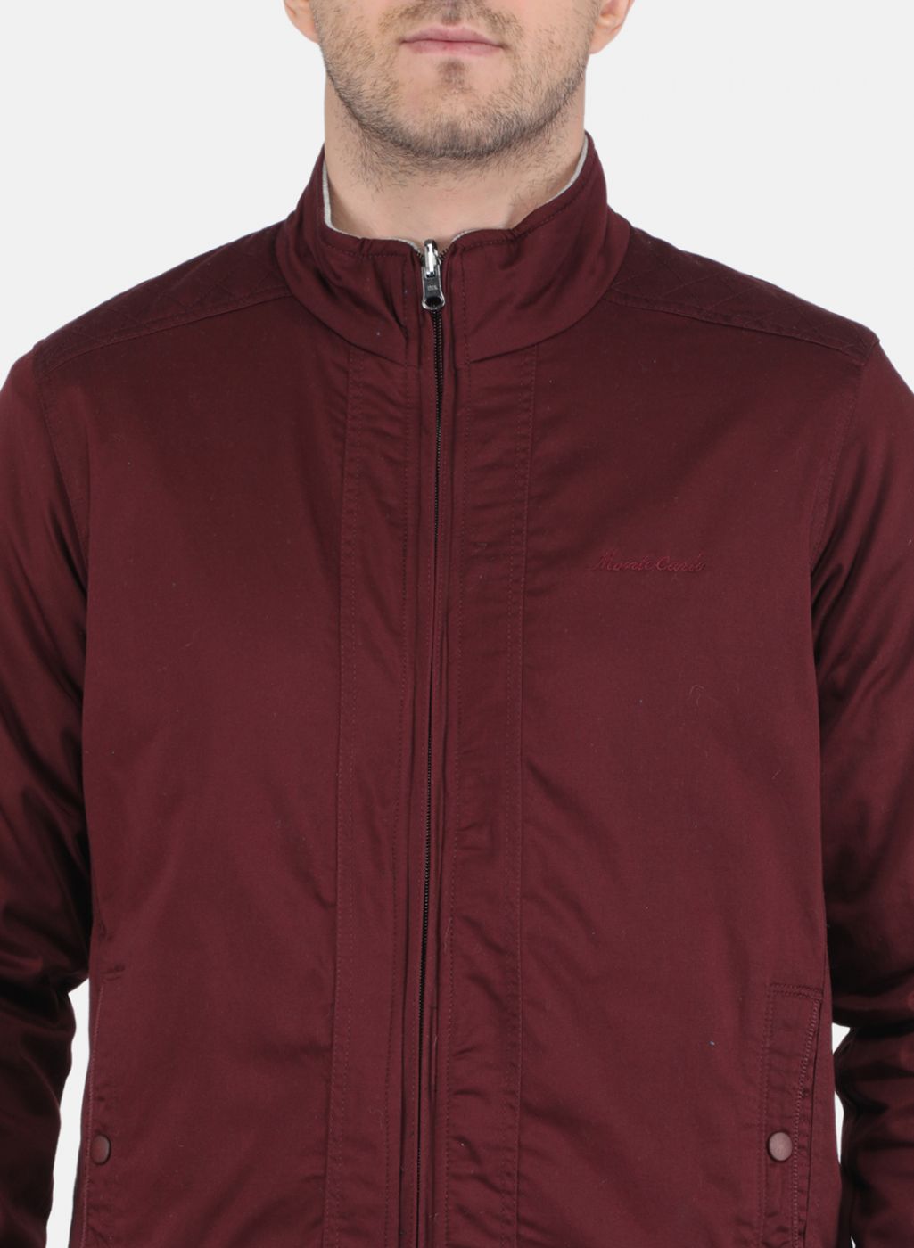 Men Maroon Solid Jacket