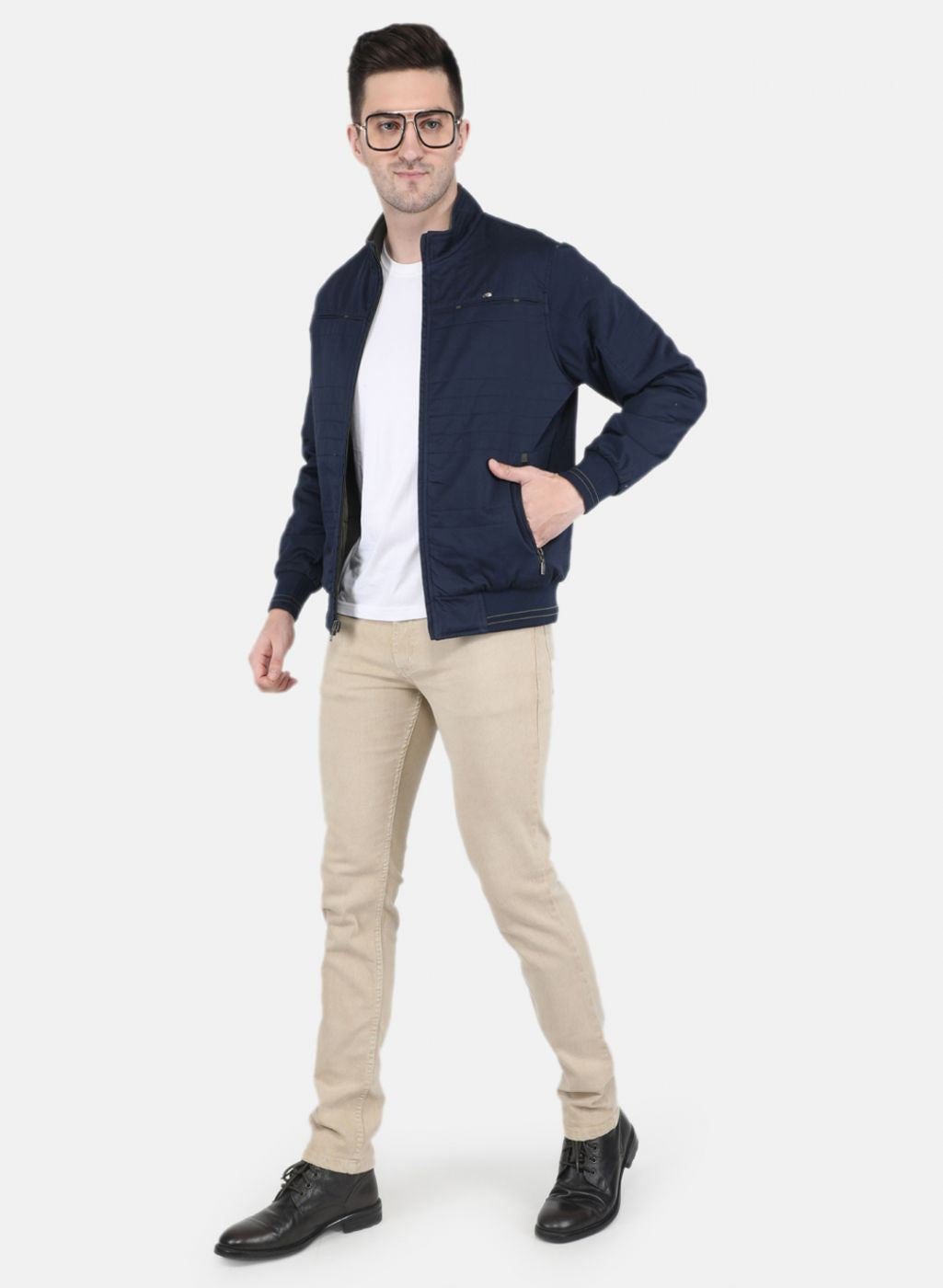 Men NAvy Blue Solid Jacket