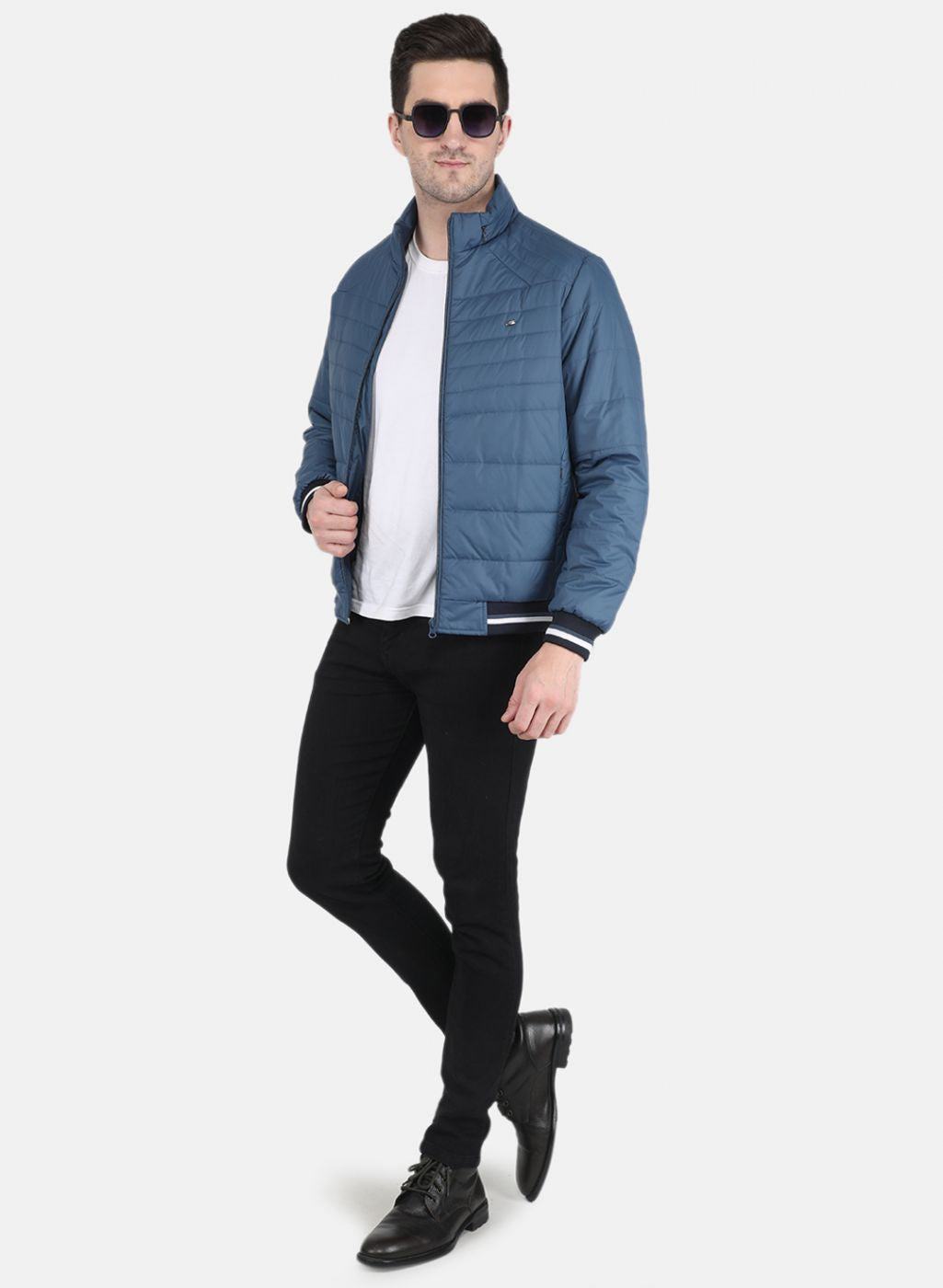 Men Blue Solid Jacket