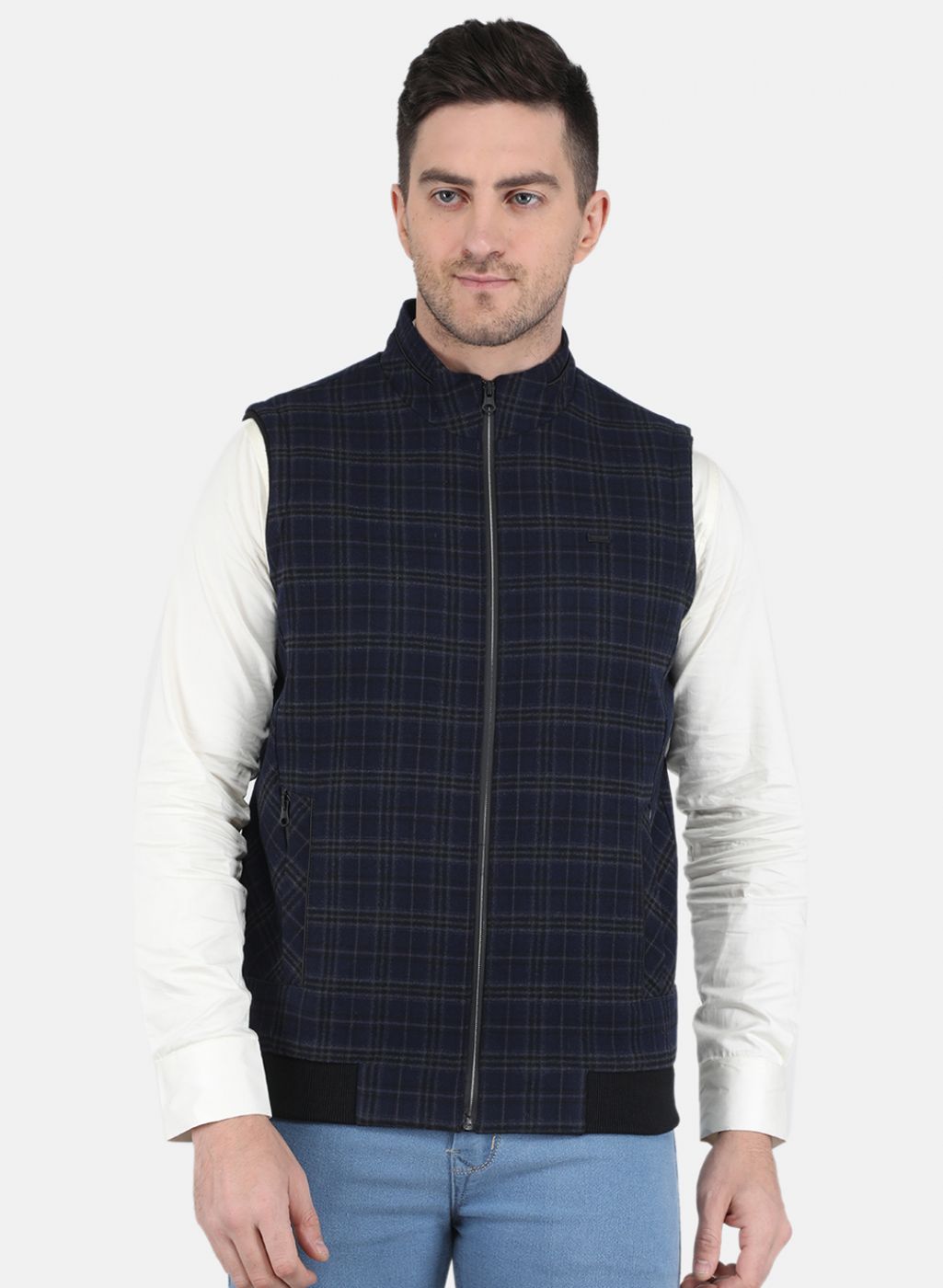 Men Blue Check Coat