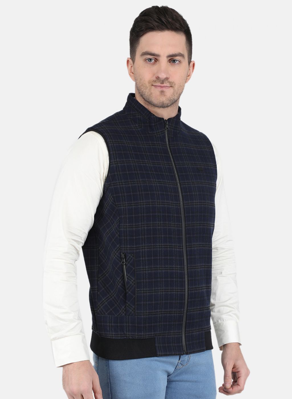 Buy Men Brown Check Stand Collar Sleeveless Jackets Online in India - Monte  Carlo
