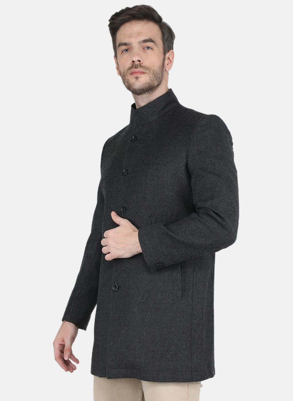 Men Grey Solid Coat