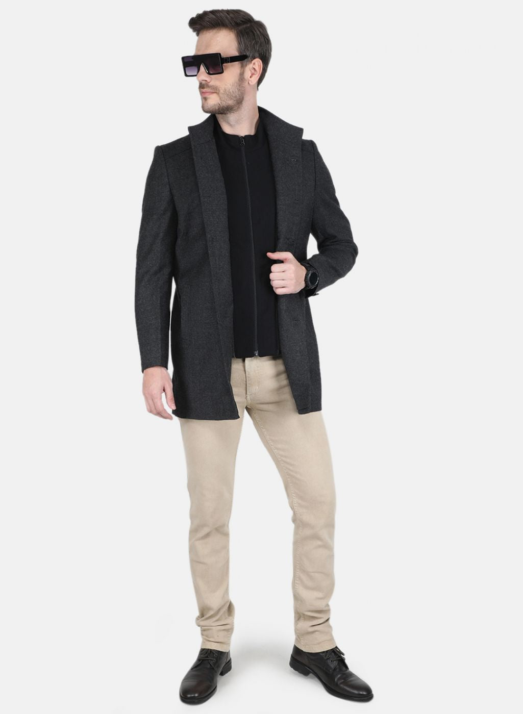 Men Grey Solid Coat