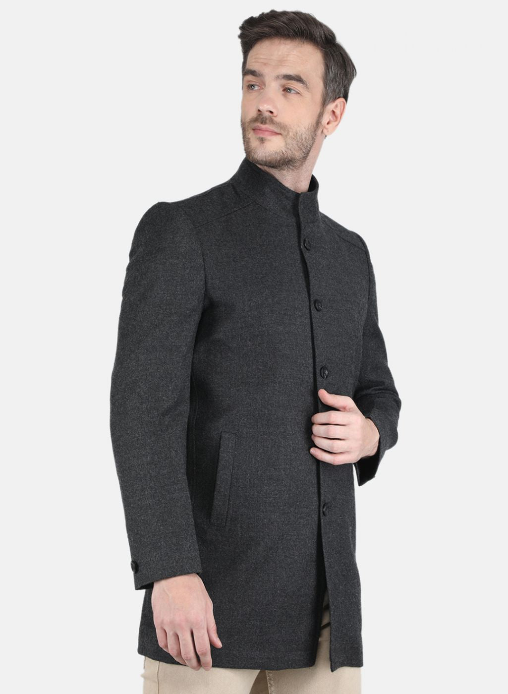 Men Grey Solid Coat