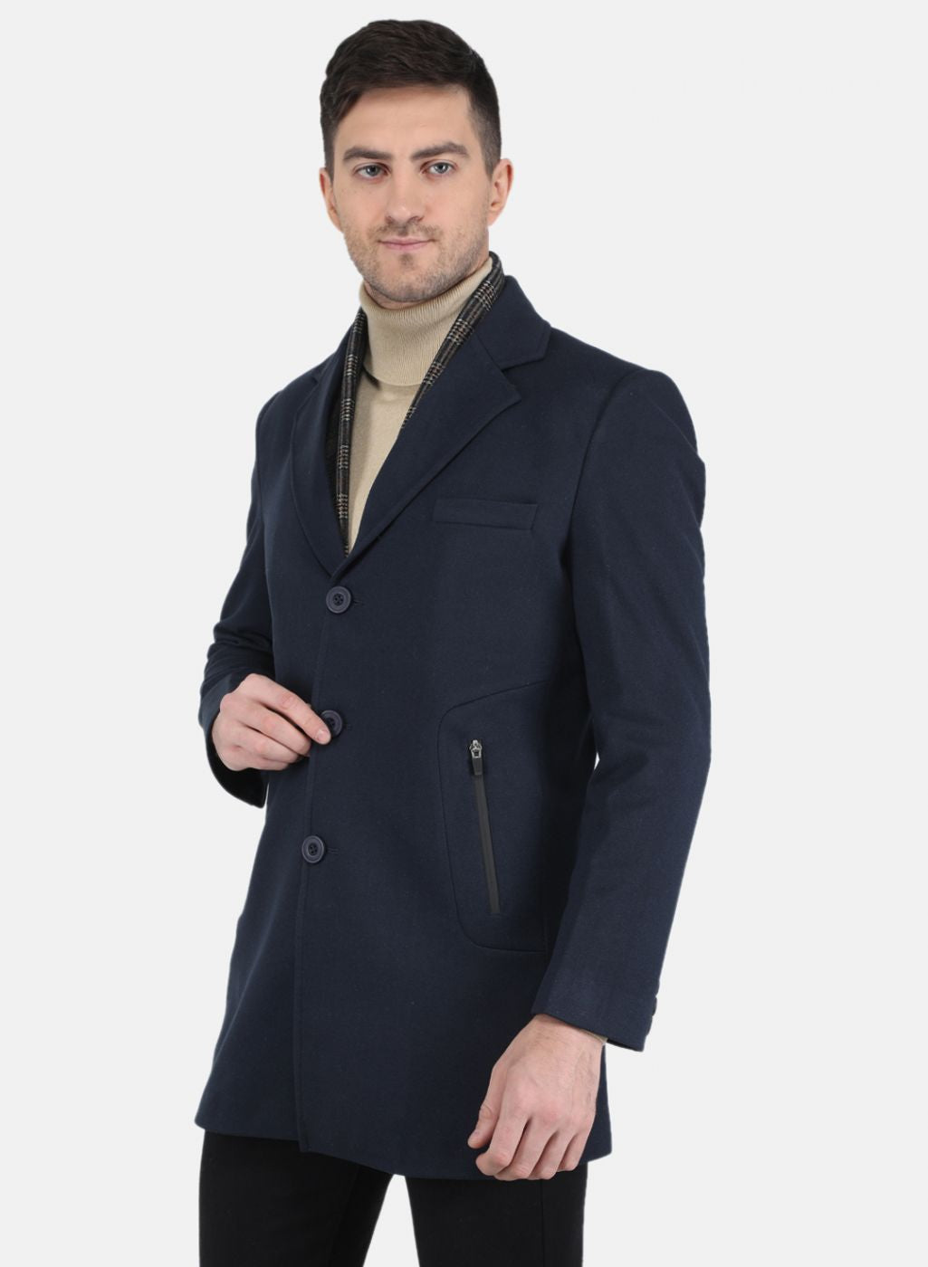 Men NAvy Blue Solid Coat