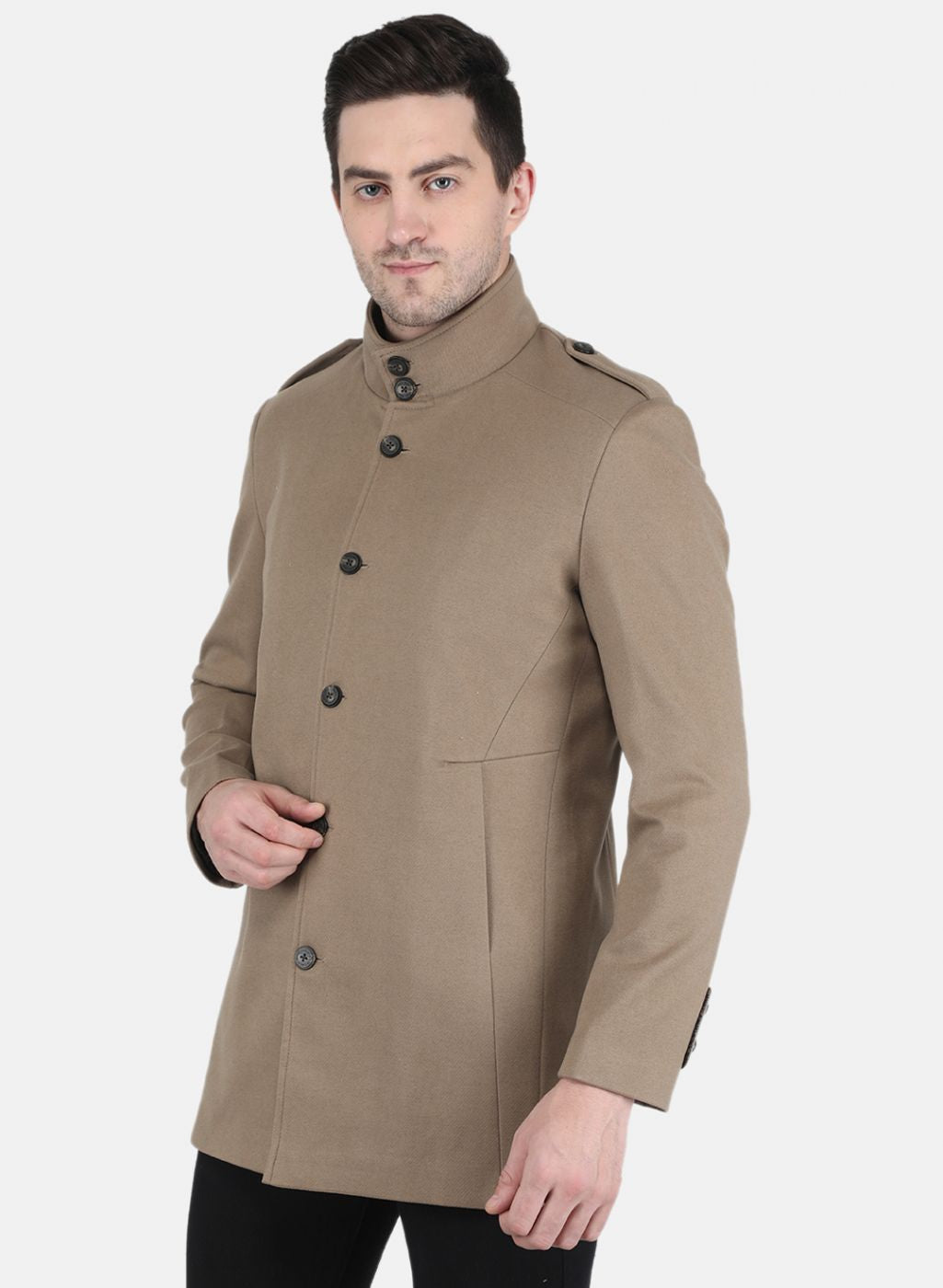 Men Khaki Solid Coat