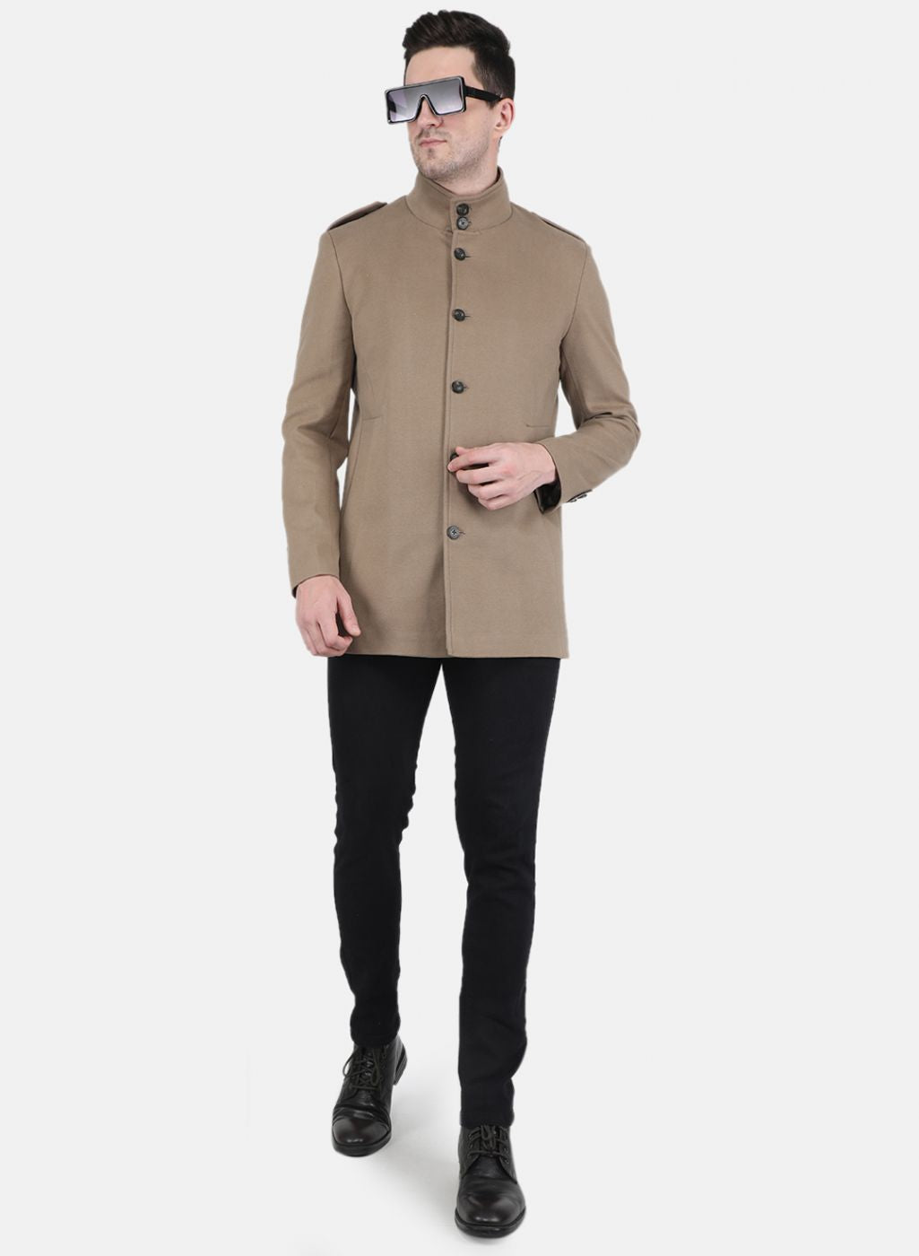 Men Khaki Solid Coat