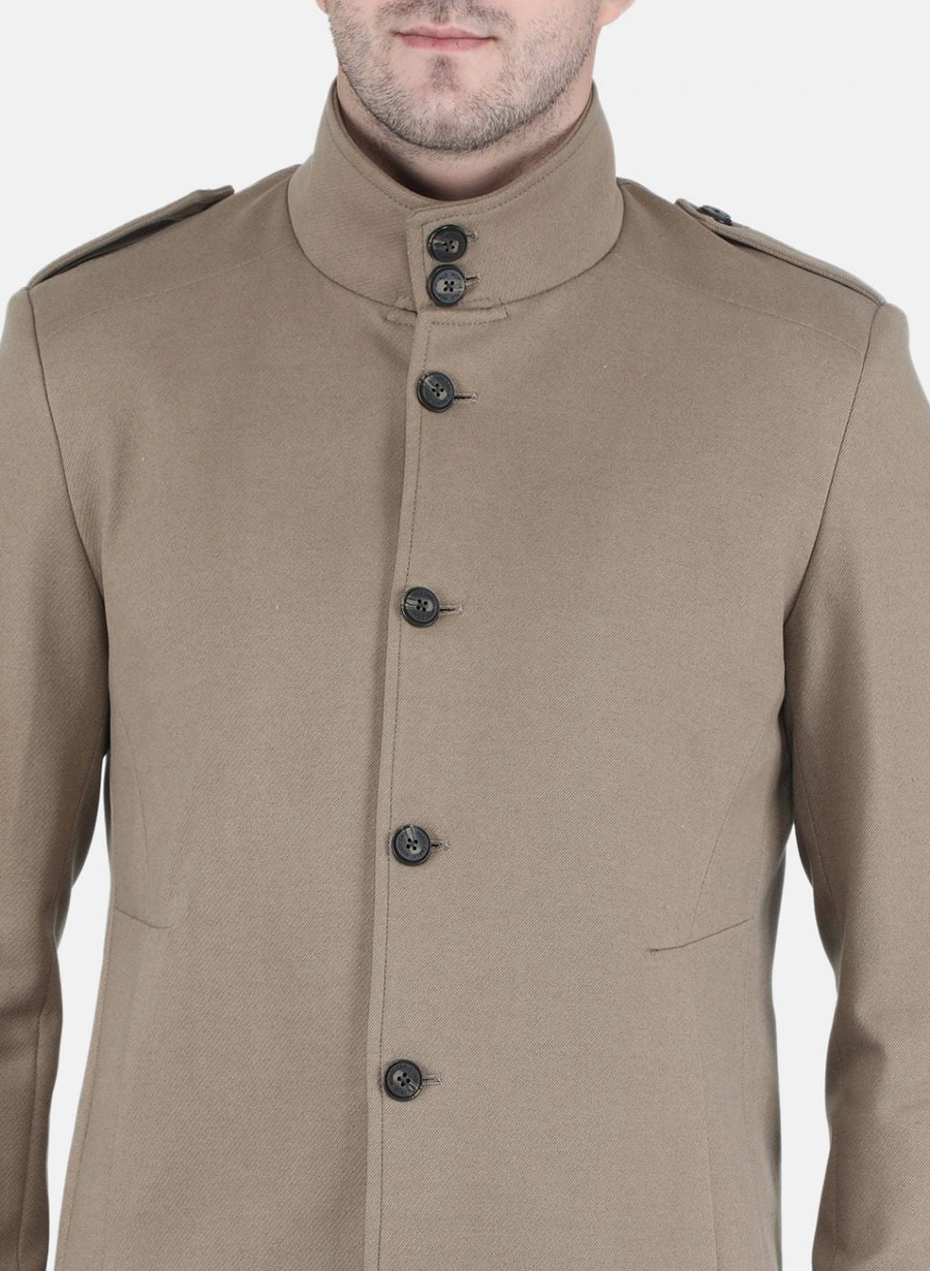 Men Khaki Solid Coat