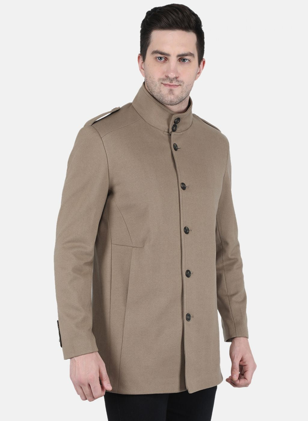 Men Khaki Solid Coat