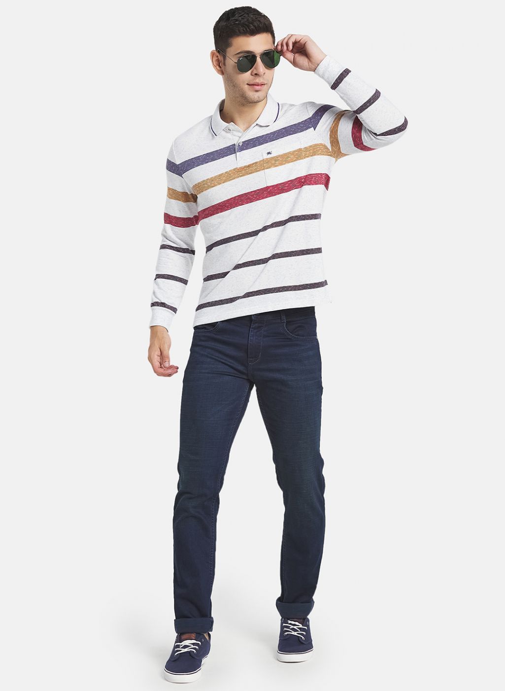 Men Beige Stripe T-Shirt