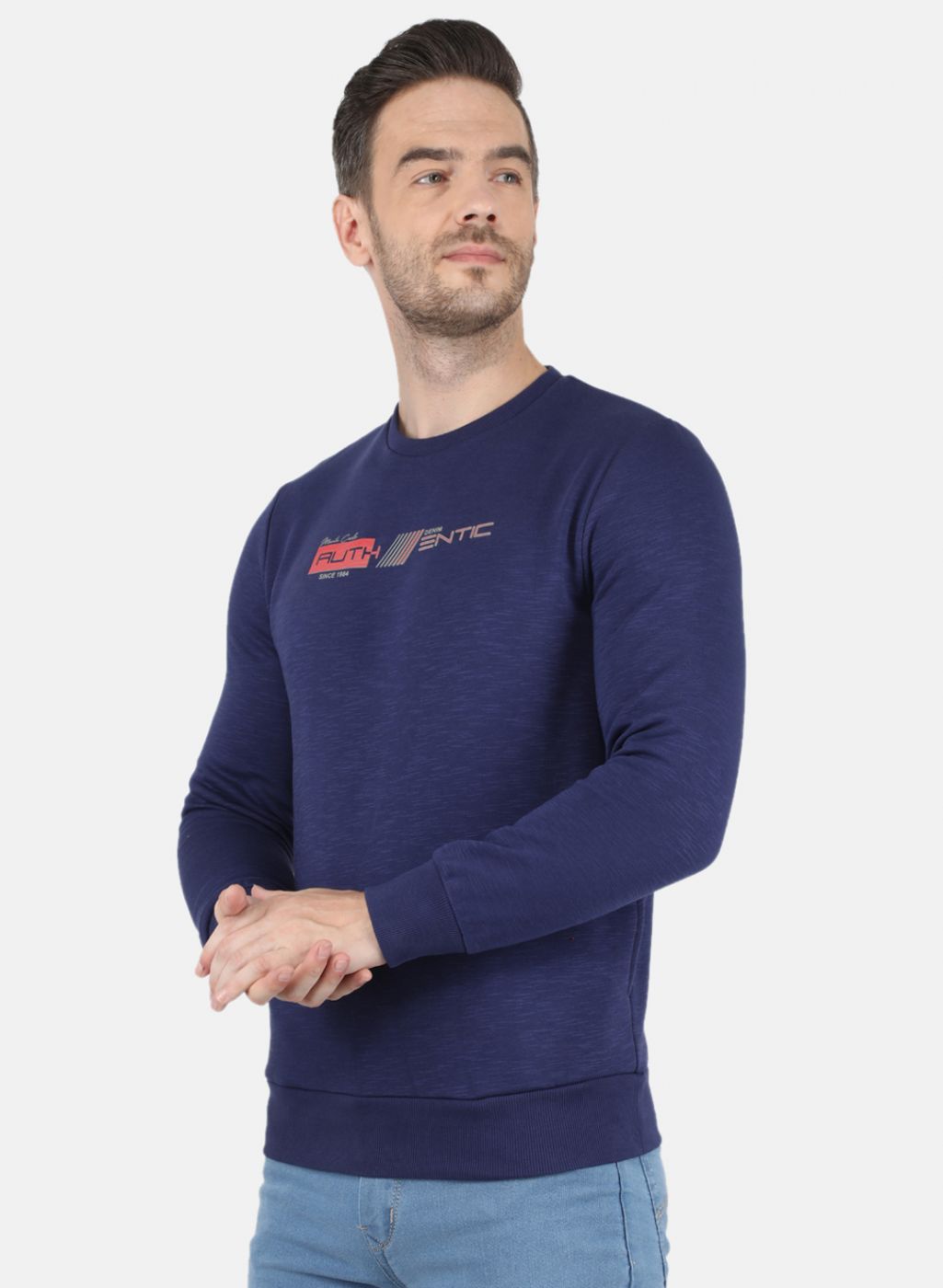 Men Blue Solid Sweatshirt