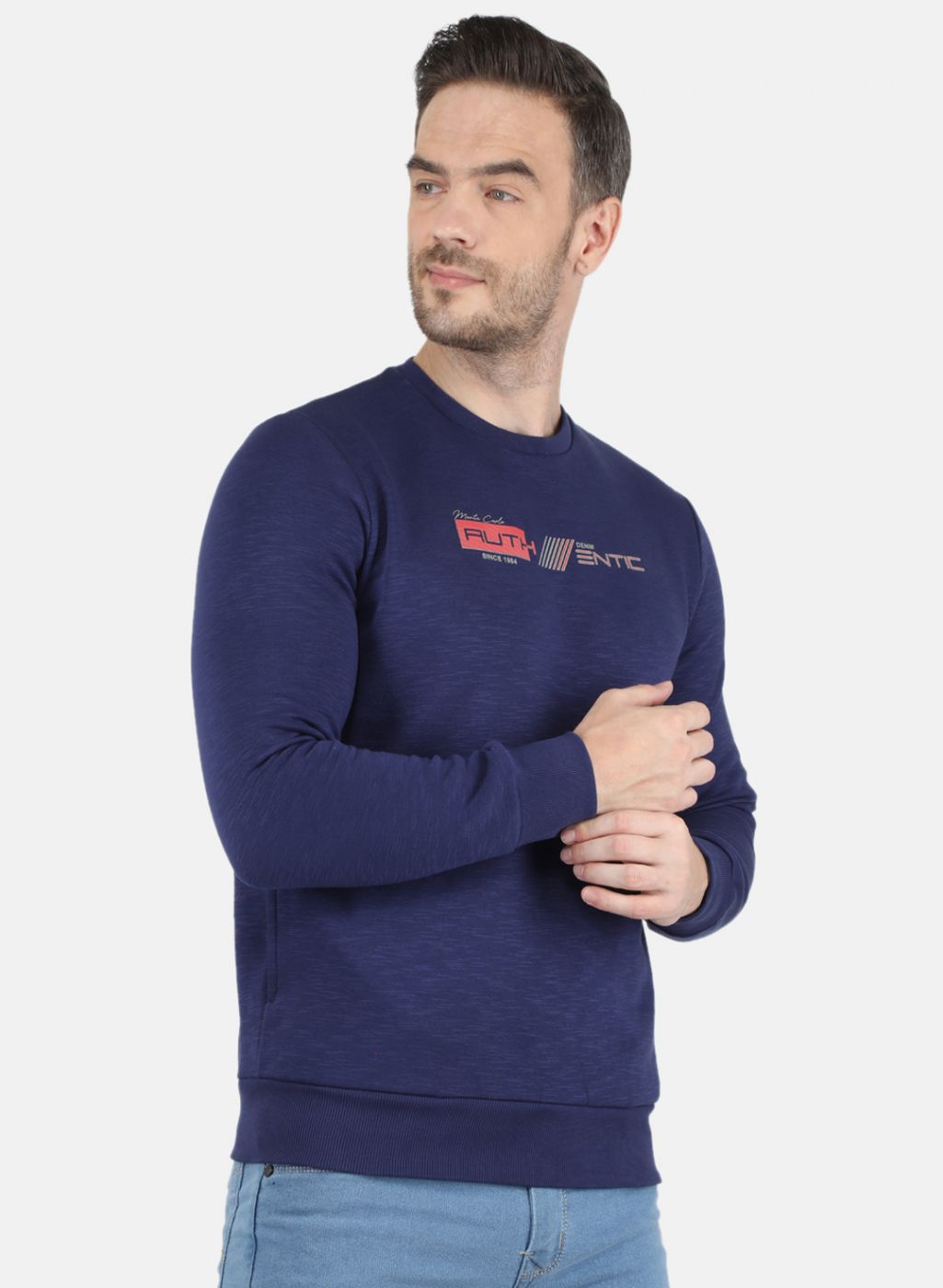 Men Blue Solid Sweatshirt