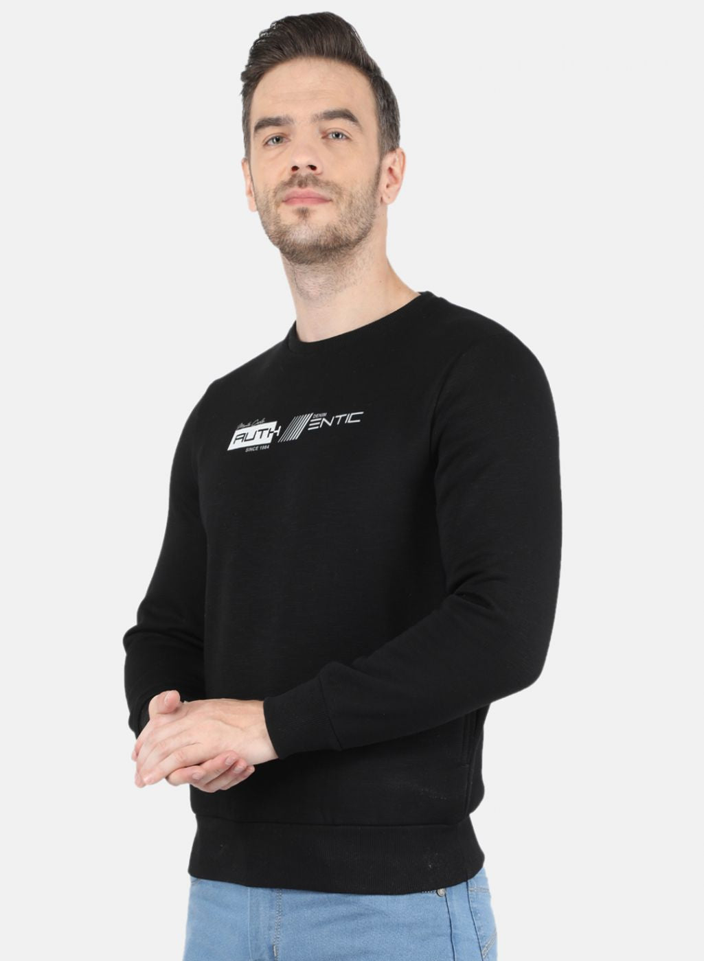 Men Black Solid Sweatshirt