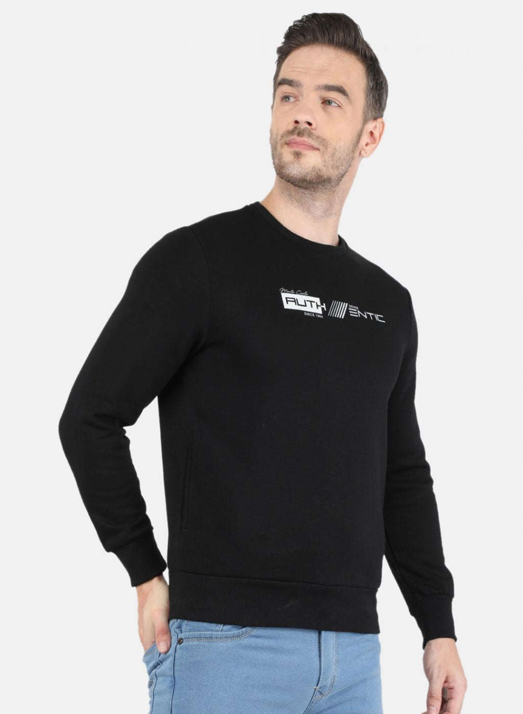 Men Black Solid Sweatshirt