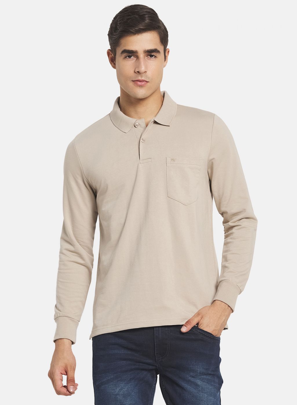 Men Beige Solid T-Shirt