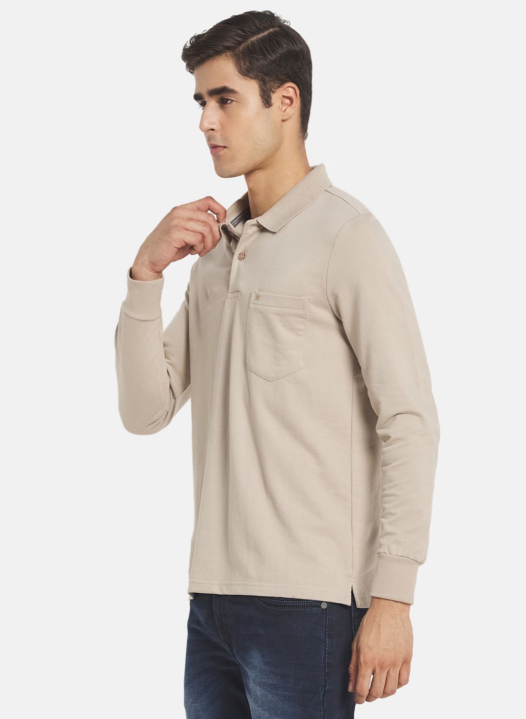 Men Beige Solid T-Shirt