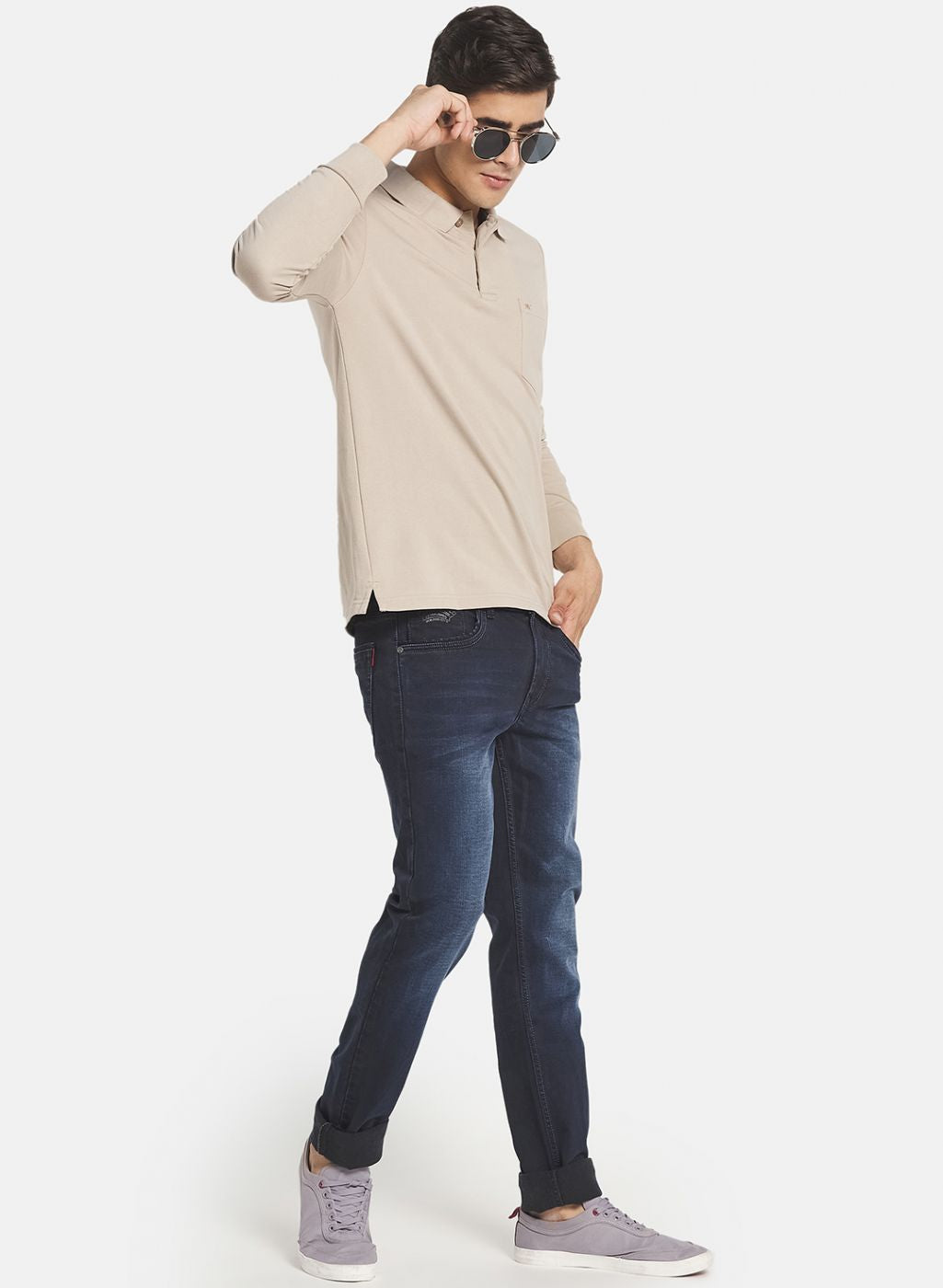 Men Beige Solid T-Shirt