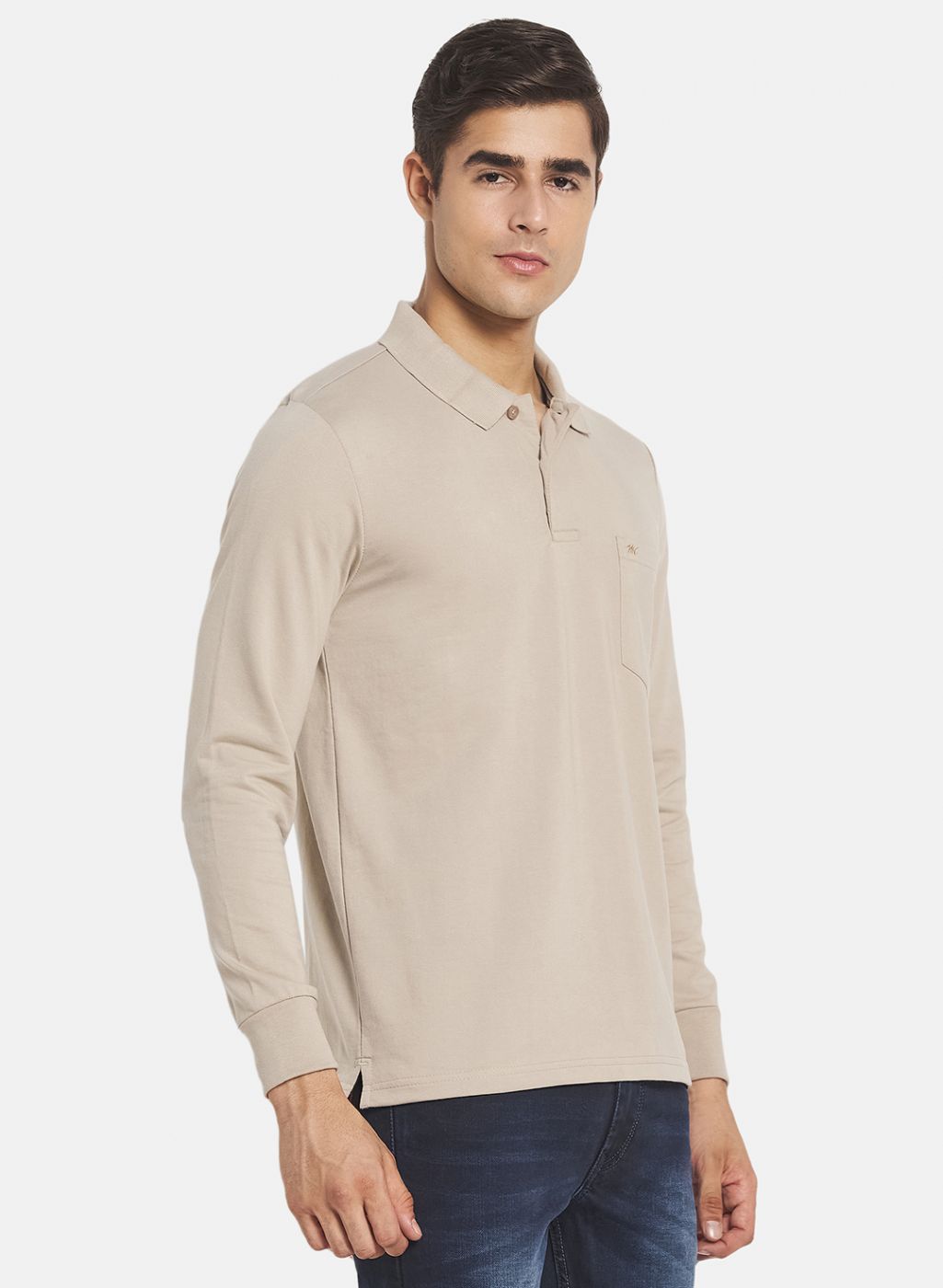 Men Beige Solid T-Shirt