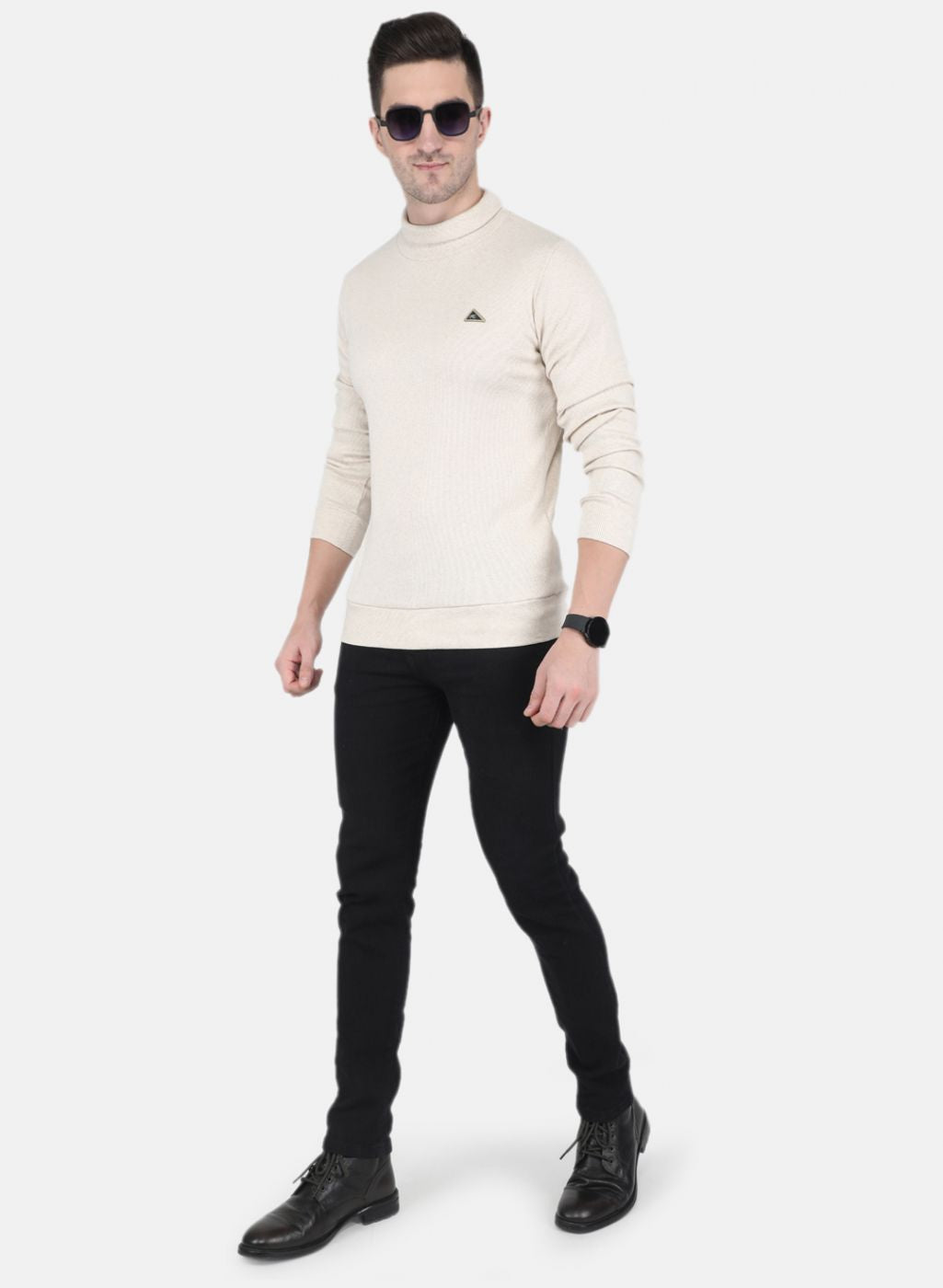 Men Beige Solid T-Shirt