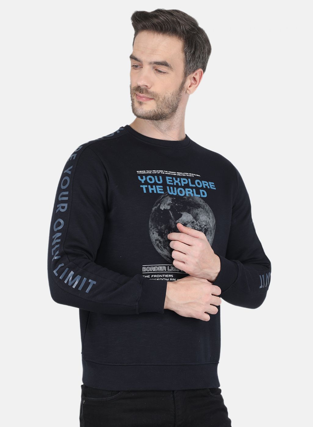 Men Blue Printed Sweatshirt