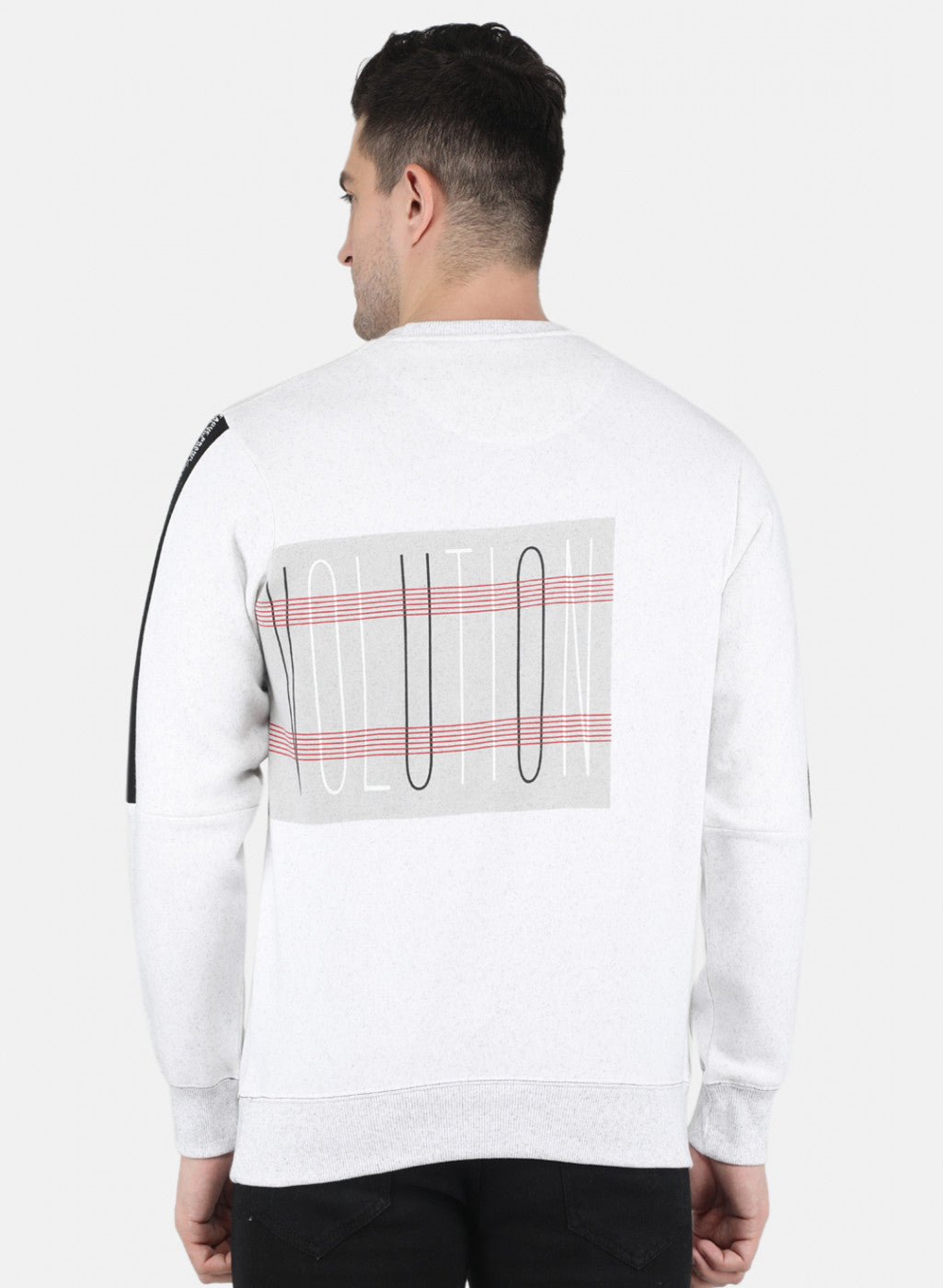 Men Off White Round Neck with Placement Print Sweatshirt