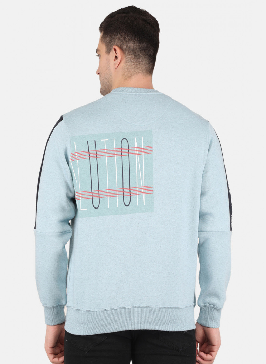 Men Sky Blue Round Neck with Placement Print Sweatshirt