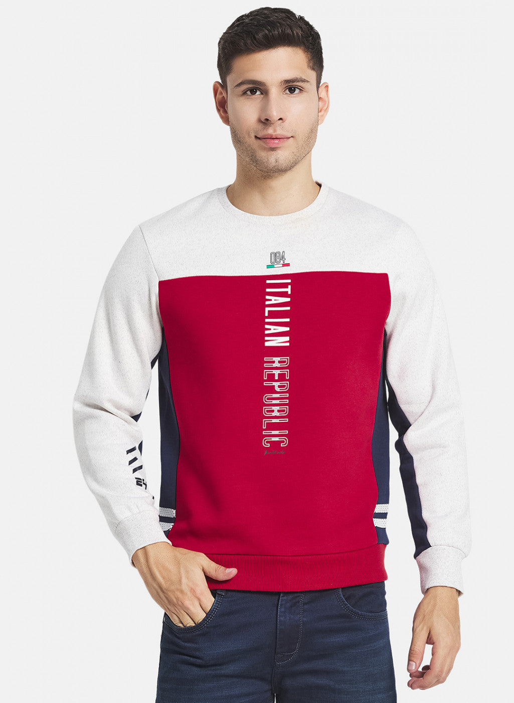 Men Red Cut & Sew with Printed Sweatshirt