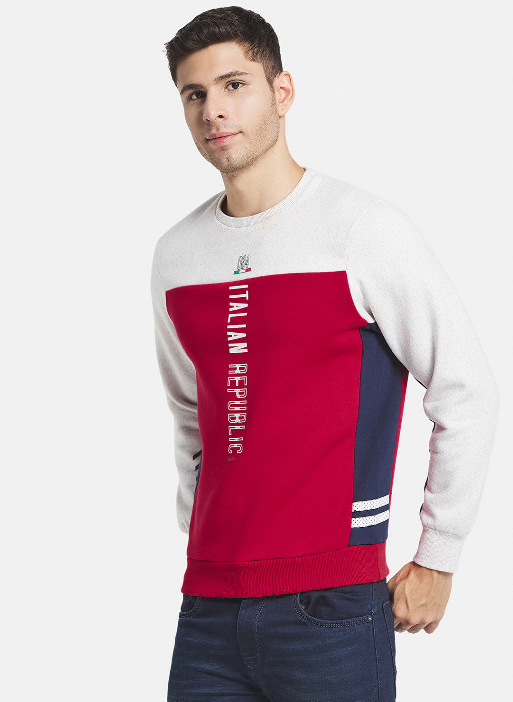 Men Red Cut & Sew with Printed Sweatshirt