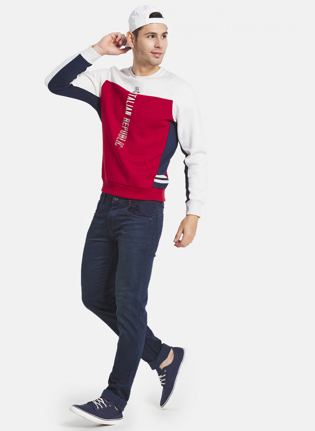 Men Red Cut & Sew with Printed Sweatshirt