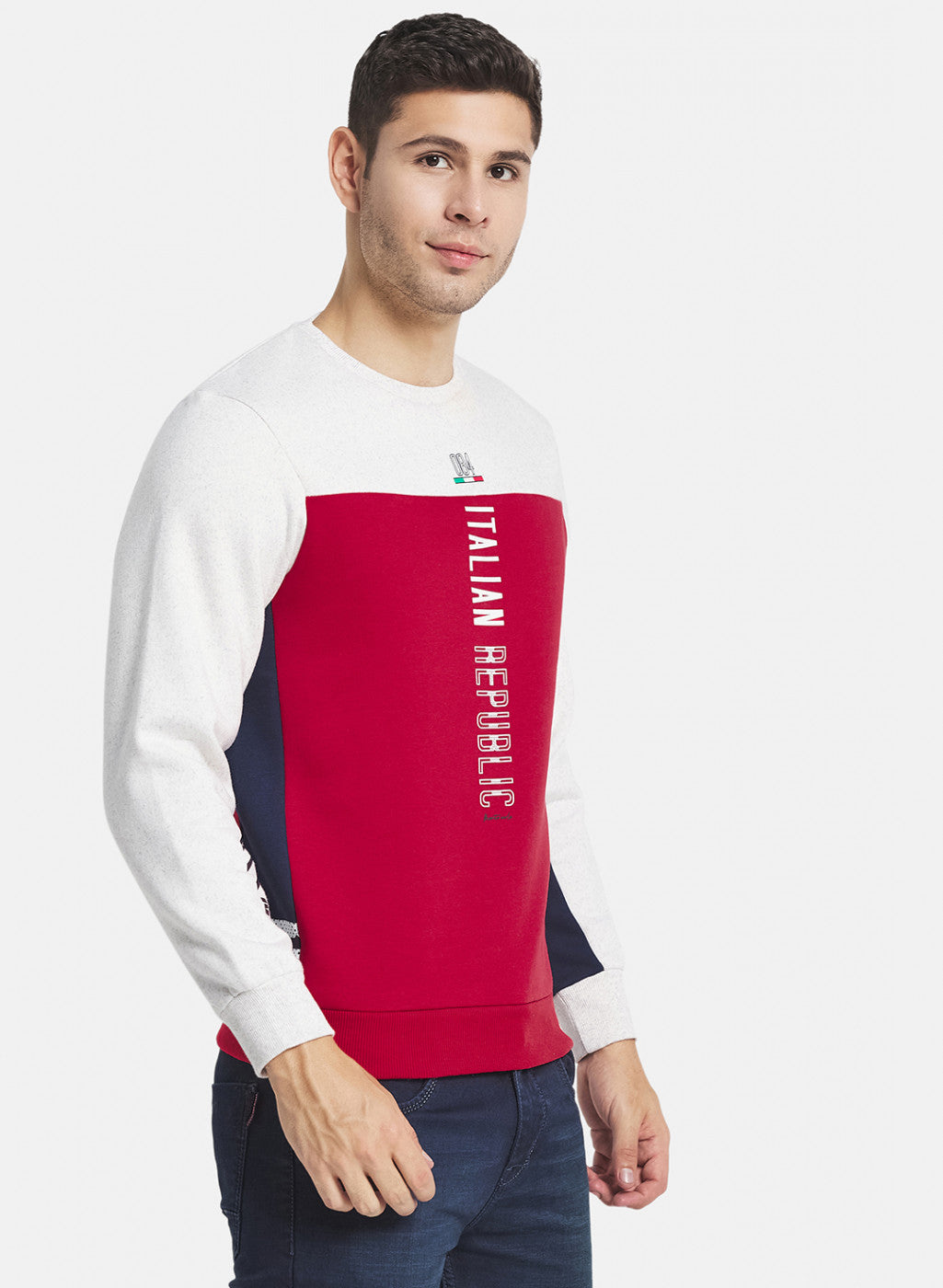 Men Red Cut & Sew with Printed Sweatshirt