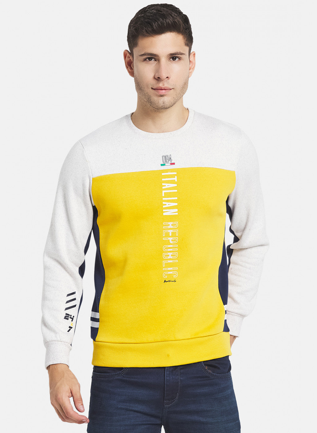 Men Yellow Cut & Sew with Printed Sweatshirt