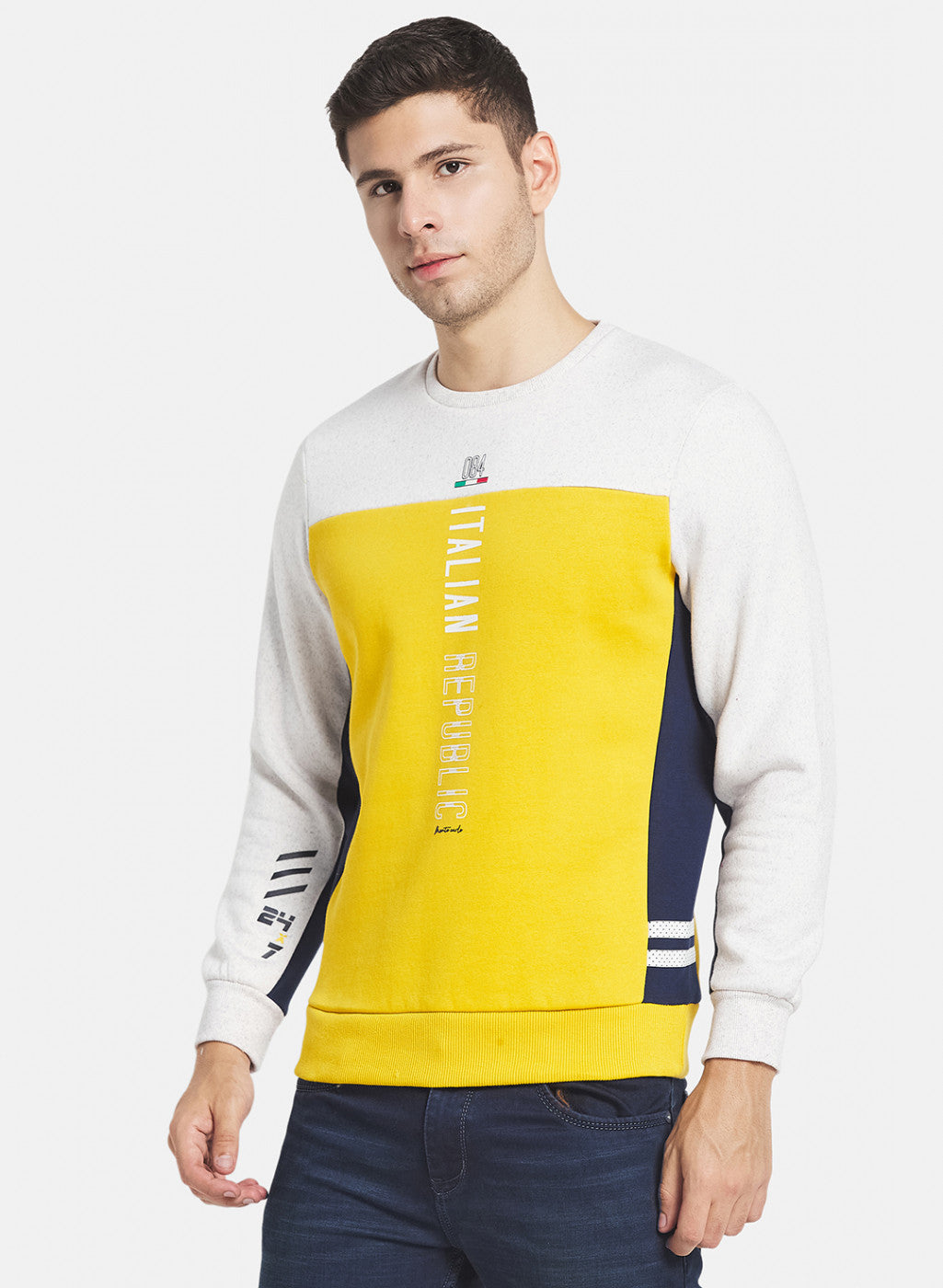 Men Yellow Cut & Sew with Printed Sweatshirt