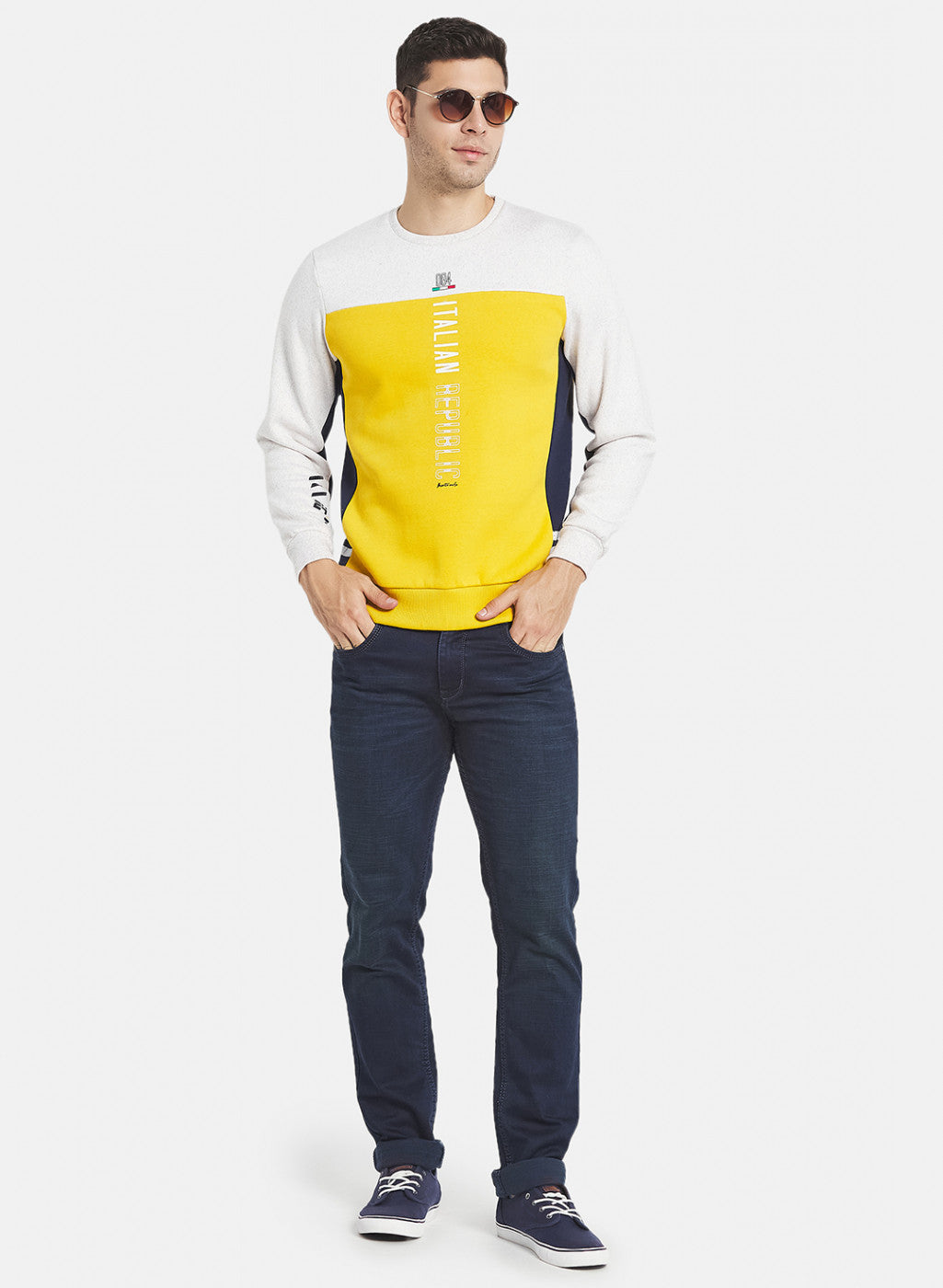 Men Yellow Cut & Sew with Printed Sweatshirt