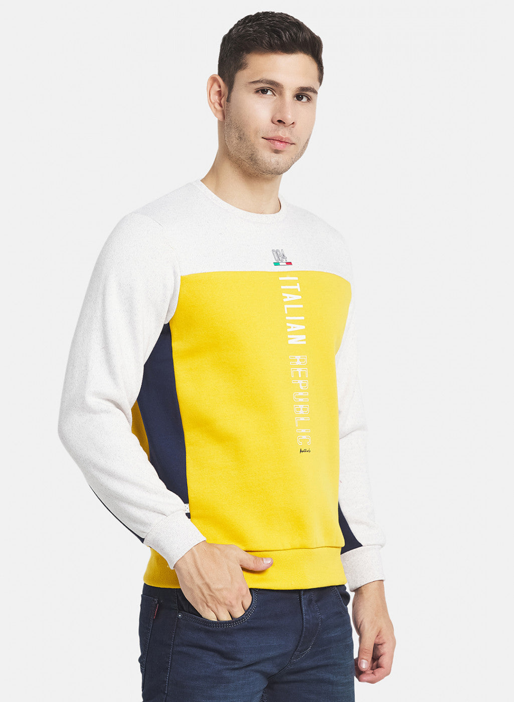 Men Yellow Cut & Sew with Printed Sweatshirt