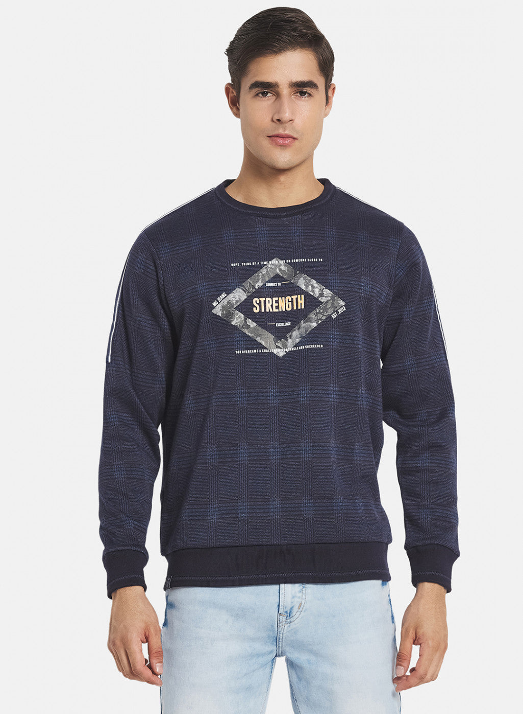 Men NAvy Blue Jaquard Sweatshirt